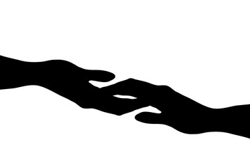Vector silhouette of hand in contact on white background. Symbol of human and assistance.
