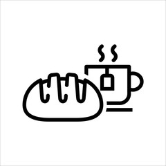 outline cup tea with bread icon design logo vector