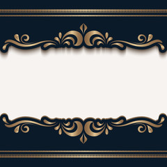 Vintage gold frame with swirly border pattern. Swirly golden label in baroque style. 