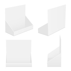 Set of cardboard counter display boxes mockups isolated on white background. Vector illustration