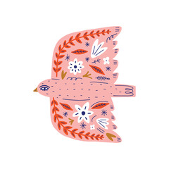 Modern folk tribal boho patterned animal in Scandinavian style. Floral Slovak ornament, inspired by northern mythology and fairy tales. Swedish folklore drawing, Nordic flowers pattern. Woodland chara © Knstart Studio