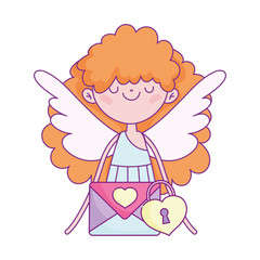 happy valentines day, cute cupid with envelope message padlock