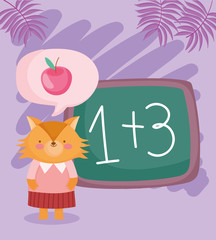 back to school, fox apple speech bubble chalkboard