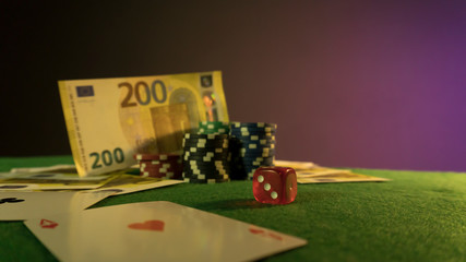 poker chips, cards, euro on the poker table