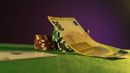 poker chips, cards, euro on the poker table