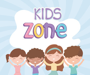 kids zone, cute little girls and boys happy cartoon characters