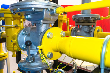 Gas pressure regulator. Natural gas supply through pipes. Fuel processing industry. Gas pressure...