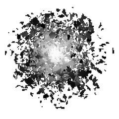 Halftone Explode Flash, Dotted Cartoon Explosion, Star Burst. Sharp Particles Fly in the Air.