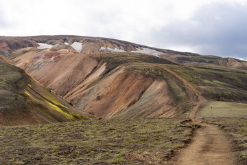 Landmannalaugar Colorful mountains on the Laugavegur hiking trail. Iceland. The combination of...