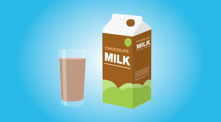 Vector Isolated Illustration of a Chocolate Milk Box and a Chocolate Milk Glass