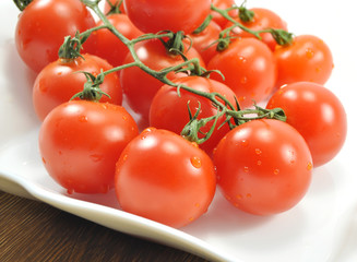 Beautiful natural vegetables tomatoes on a branch