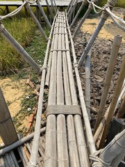 wood bridge and bamboo bridge in farmland for visitor