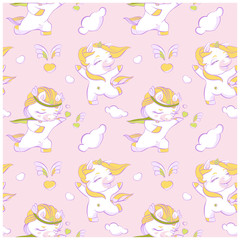 Cute little unicorns pink seamless pattern