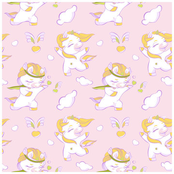Cute little unicorns pink seamless pattern