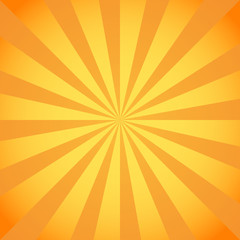 Yellow rays poster. Orange and light-orange abstract texture with sunburst, flare, beam. Retro art design. Glow bright pattern.
