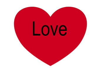 Red heart on a white background, inscription love, cut out