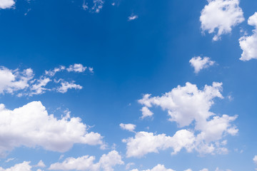 The blue sky with moving white clouds. The most of clouds are beautiful color and shade, suitable for use as background image.