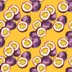 Watercolor hand painted exotic tropical passion fruit illustration seamless pattern - wallpaper, wrapping paper