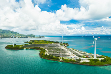 View from above to solar farm on Romainville Island at Seychelles