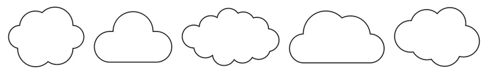Deurstickers Cloud Icon Black Line   Clouds Illustration   Weather Climate Symbol   Computing Storage Logo   Cartoon Bubble Sign   Isolated   Variations © endstern