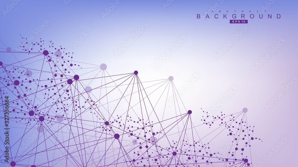 Poster geometric abstract background with connected line and dots. structure molecule and communication. bi