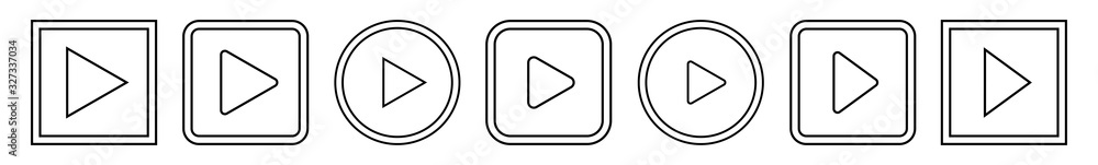 Poster play button icon black line | start buttons illustration | video audio player navigate symbol | arro