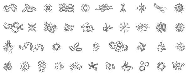 Virus, bacteria or microbe outline icons set. - obrazy, fototapety, plakaty