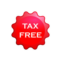 Tax free sign, red rounded sticker. Vector illustration on white background