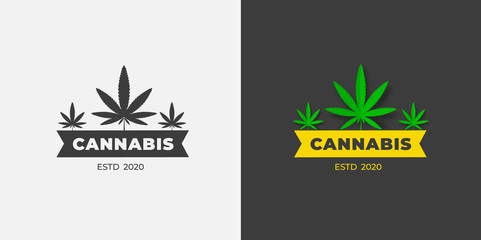 Vector cannabis logo, organic green grass on a white and black background.