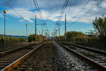 Railway tracks in the Tuscan landscape in winter