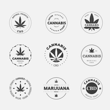 Graphic linear logo on a white background with sativa and indica cannabis leaf.