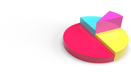 multicoloured pie chart 3d rendering on white background for business content..