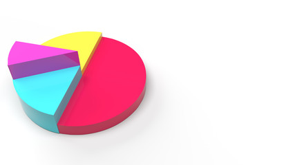 multicoloured pie chart 3d rendering on white background for business content..