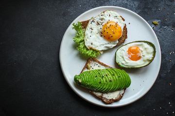 avocado sandwich (healthy snack) menu concept. food background. top view. copy space