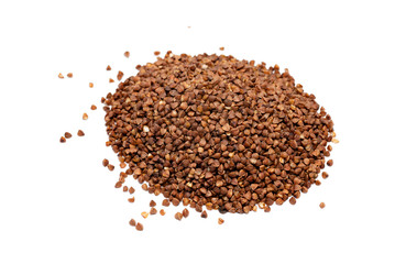 raw buckwheat groats on a white background