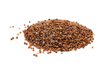 raw buckwheat groats on a white background