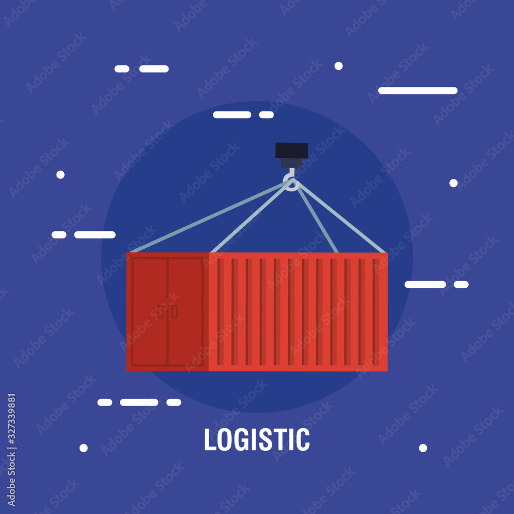 Poster delivery logistic service with container vector illustration design