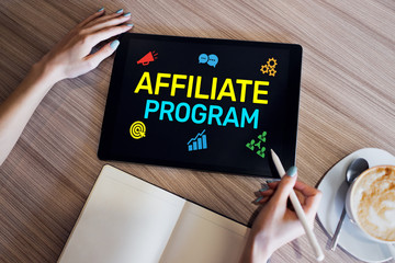 Affiliate program marketing and advertising business concept on screen.