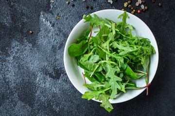 Healthy salad, leaves mix salad (mix micro green, juicy snack) keto or paleo diet. food background, Top imsge 