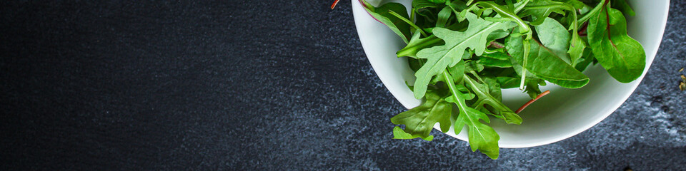 Healthy salad, leaves mix salad (mix micro green, juicy snack) keto or paleo diet. food background, Top imsge 