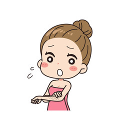 Oblique illustration of a woman worried about wasted hair on her arms, upper body.