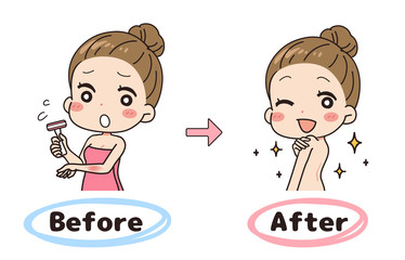 Set illustration of before and after treatment of self-treatment hair removal, upper body.