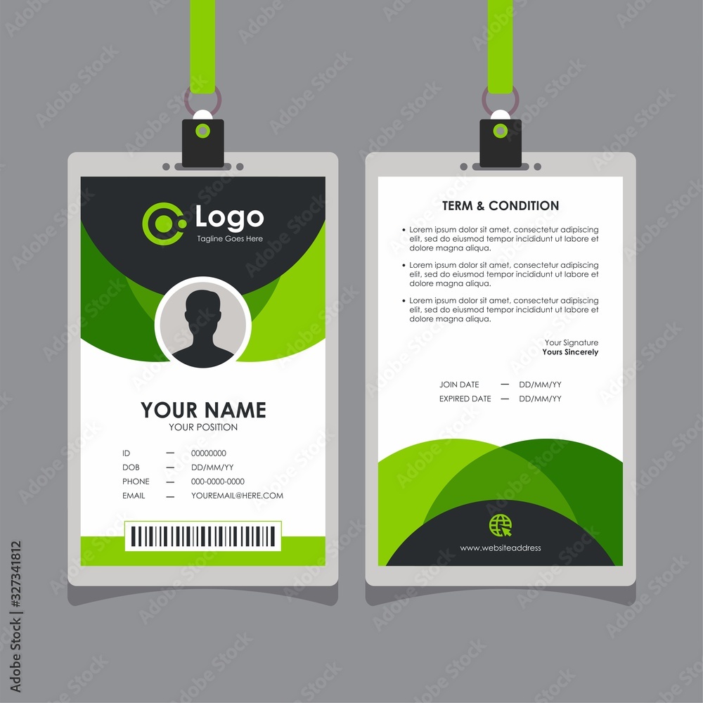 Poster abstract simple curve green id card design, professional identity card template vector for employee 