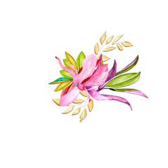 Watercolor composition of isolated watercolor elements (magnolia flowers, leaves) on a white background. For the design of wedding invitations