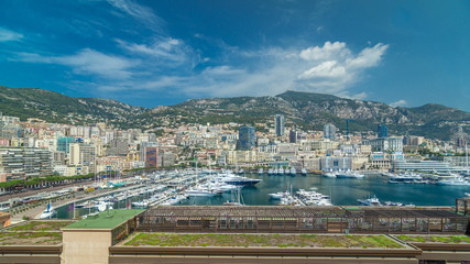Fototapeta premium Monte Carlo city aerial panorama timelapse . Port Hercule from top.