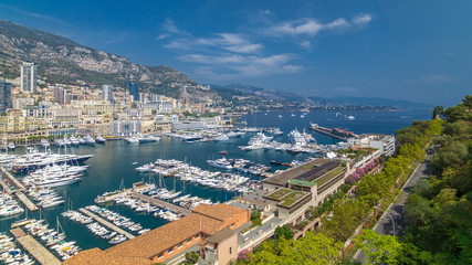 Fototapeta na wymiar Monte Carlo city aerial panorama timelapse. Port Hercule.