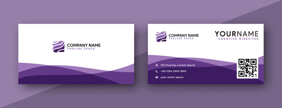 purple business card design. modern wavy theme, double sided business card design