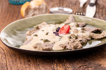 italian vitello tonnato on a plate