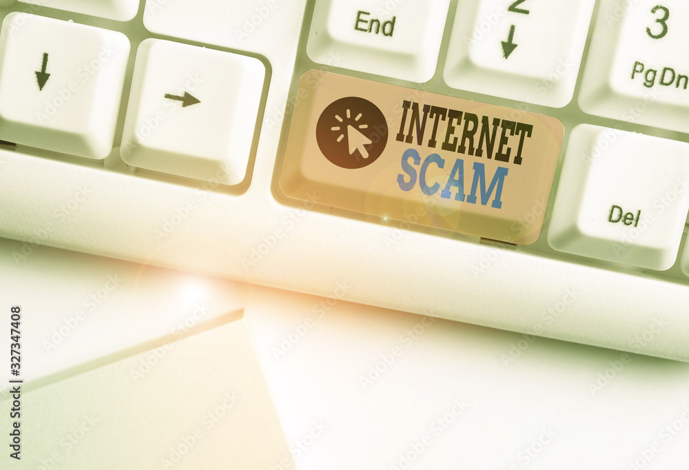 Poster conceptual hand writing showing internet scam. concept meaning type of fraud or scam which makes use