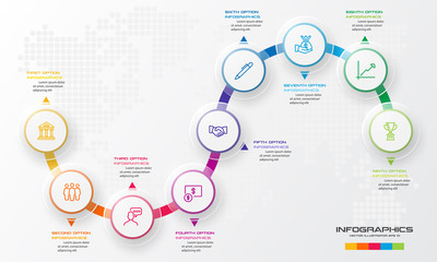 Circle timeline infographic template,Business concept with 9 options,Vector illustration.